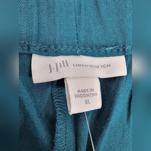 J. Jill Womens Wide Leg Linen Stretch Pants XL Teal Green Belted High Rise New - Picture 4 of 12